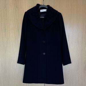 Elegant Navy Fleurette Wool Coat for Women